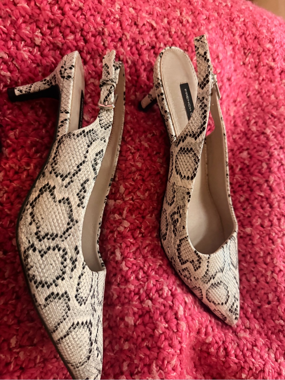 French Connection Beige Snake-Print Slingback Heels